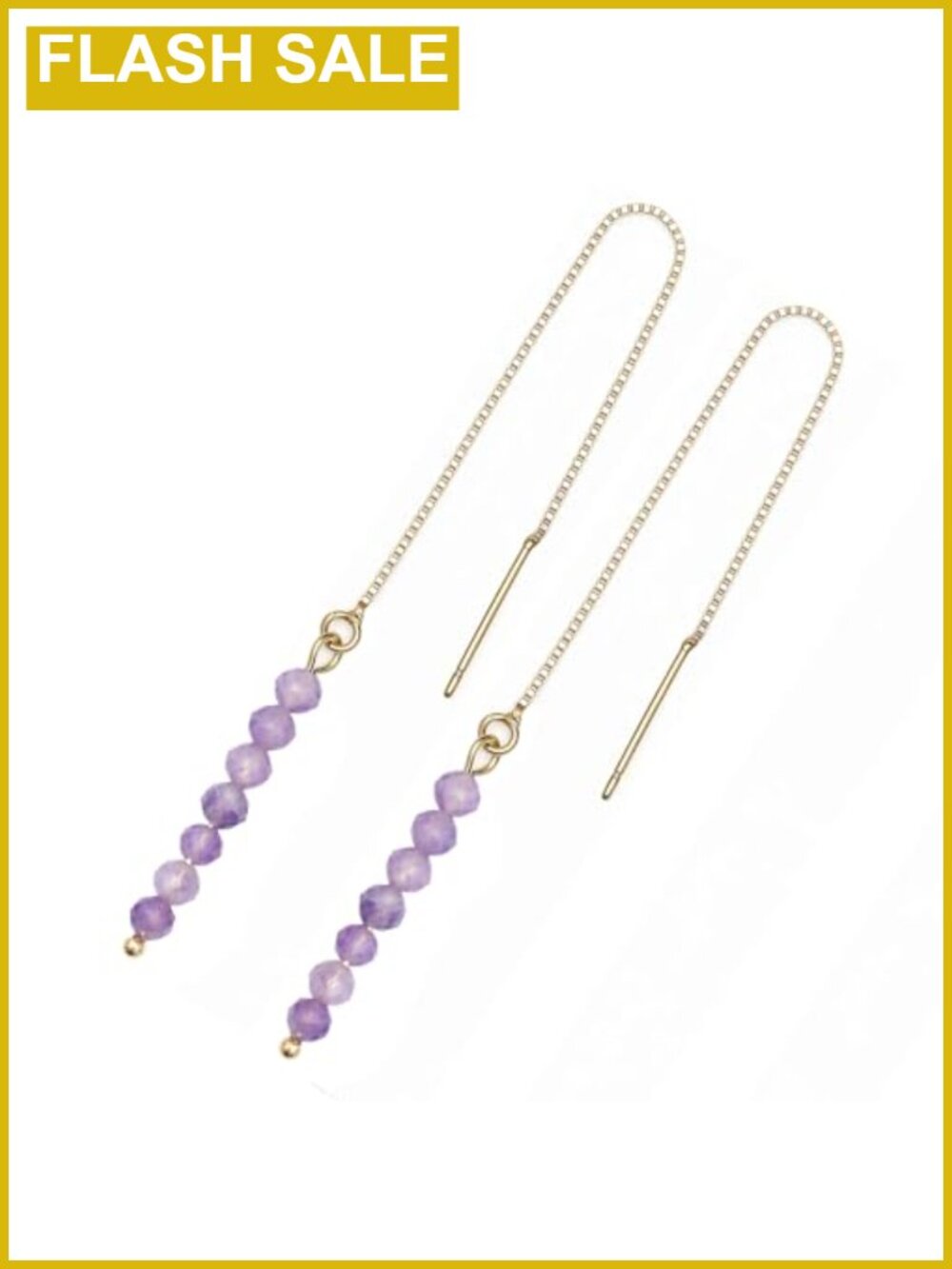 14k Gold Plated Natural Crystal Threader Earrings Dangle Drop 925 Silver Needle